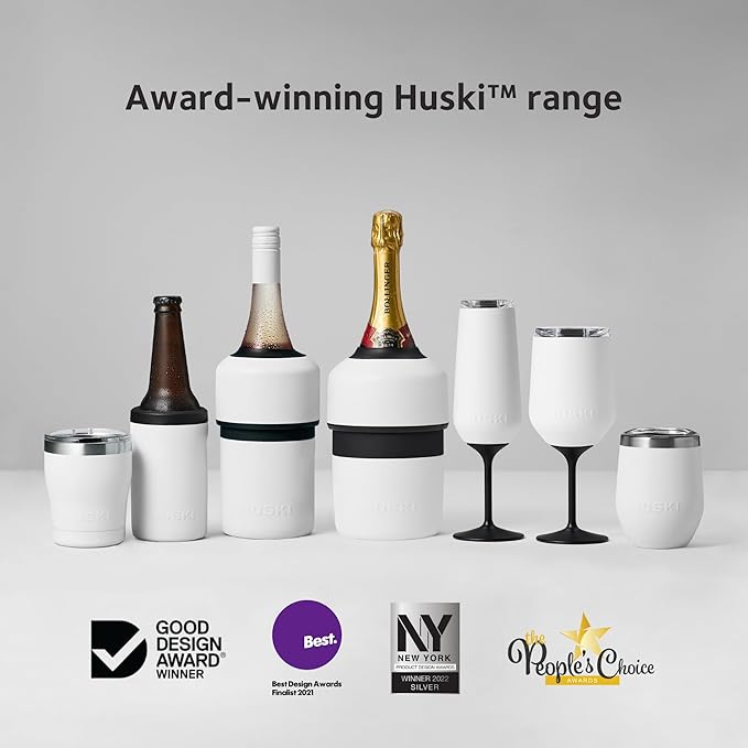 Huski Champagne Flute | NEW | Premium Stainless Steel Champagne Glass with Lid | Go Stemmed or Stemless with Detachable Stem | Triple Insulated Tumbler | 8oz Capacity | Great Gift (Black)