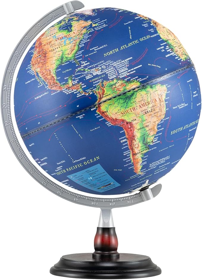 Goplus 12 Inch Illuminated World Globe, Antique Light up Rotating Globe Night Lamp with Wooden Stand, Geography Educational Desktop Decoration for Kids Adults Home Office School (Antique-Navy)