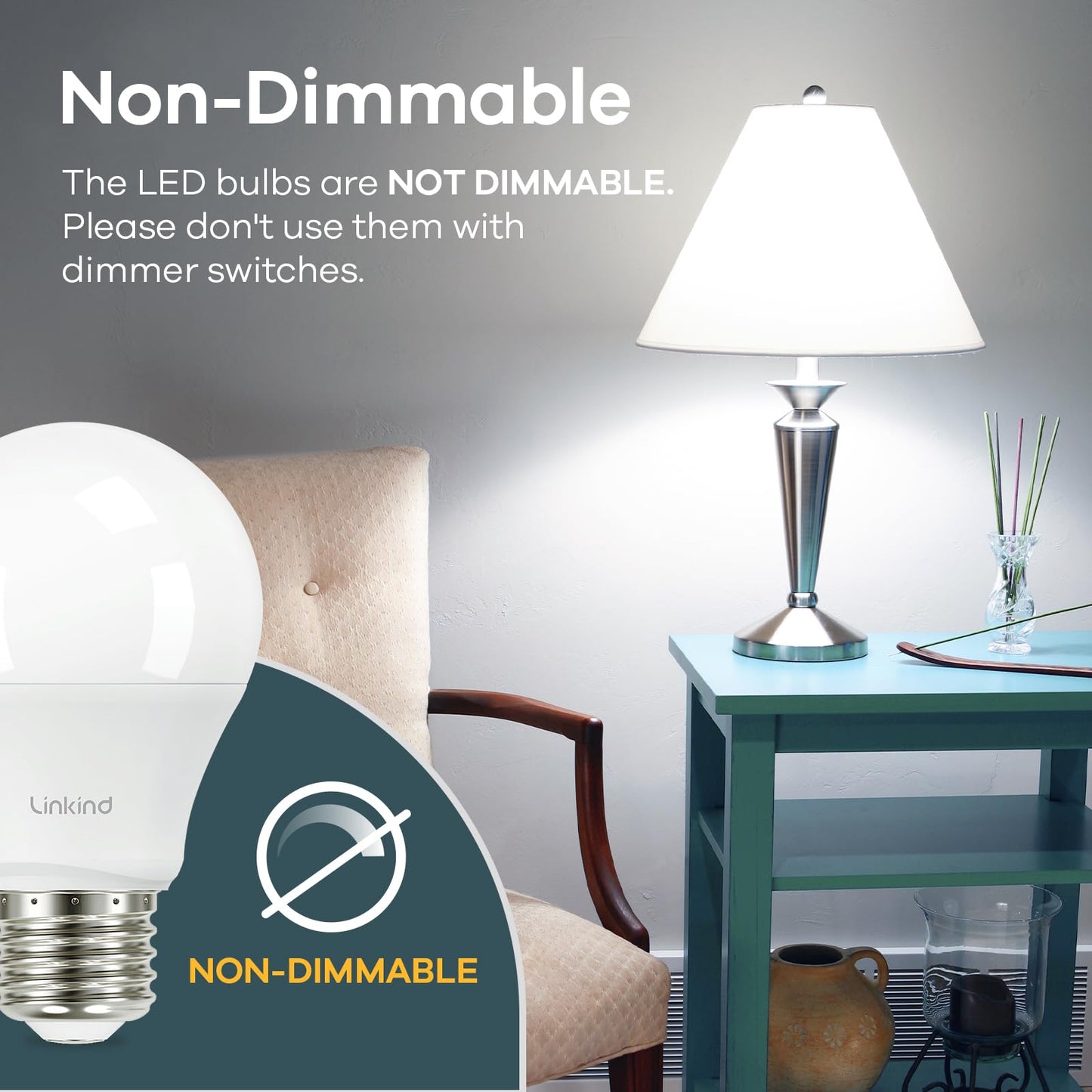 Linkind A19 LED Light Bulb, 60W Equivalent, 9W, 5000K Daylight, 840 Lumens, Non-Dimmable, E26 Base, 6
