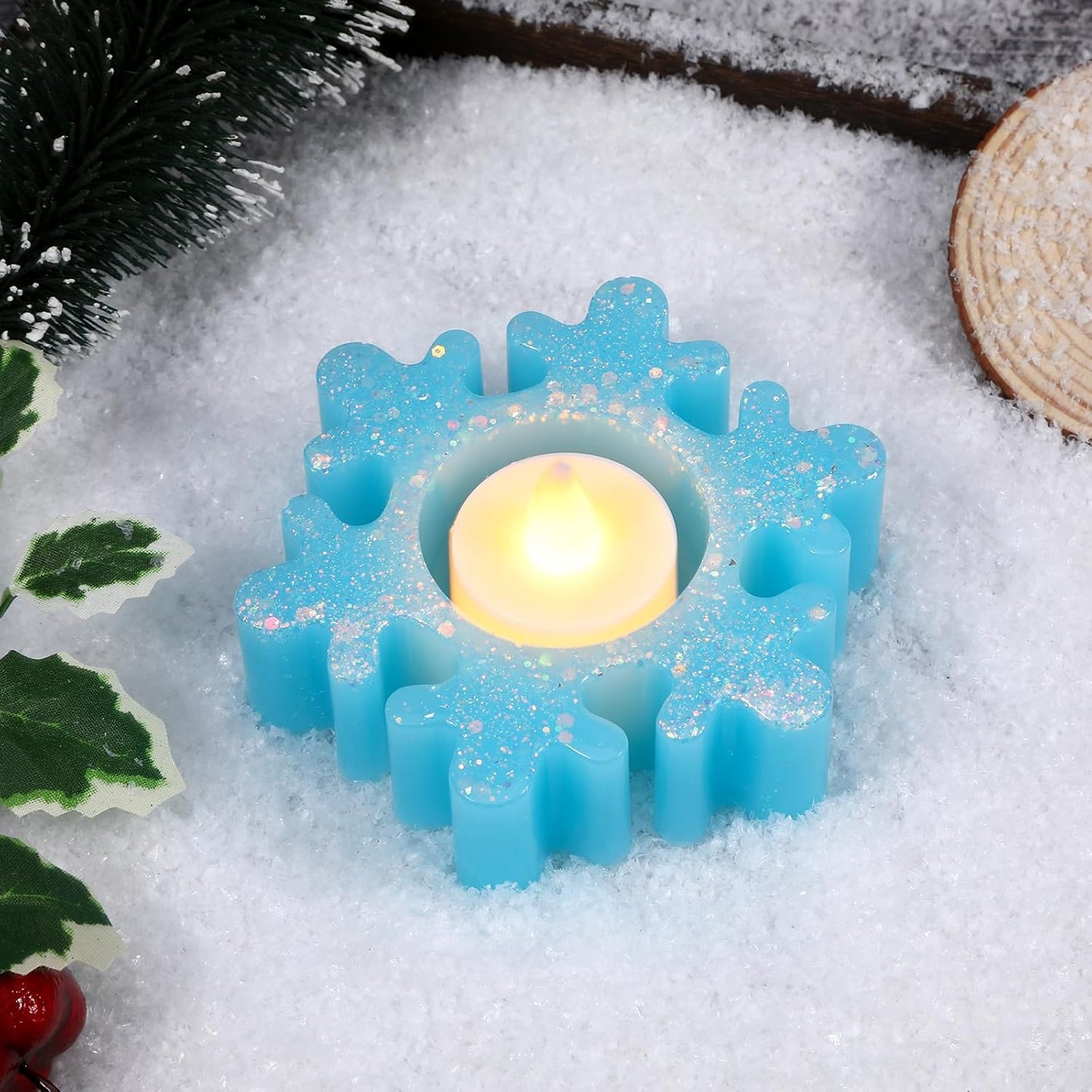 2PCS Christmas Resin Molds Snowflake Silicone Resin Mold for Tea Lights Epoxy Resin Mold for Home Table Decorations Xmas Decor