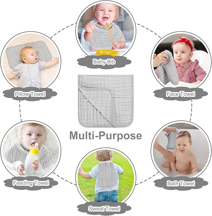 Accmor 6 Pack Muslin Burp Cloths 100% Cotton 20''x10'' Large Extra Soft and Absorbent Baby Burping Cloth for Boys Girls