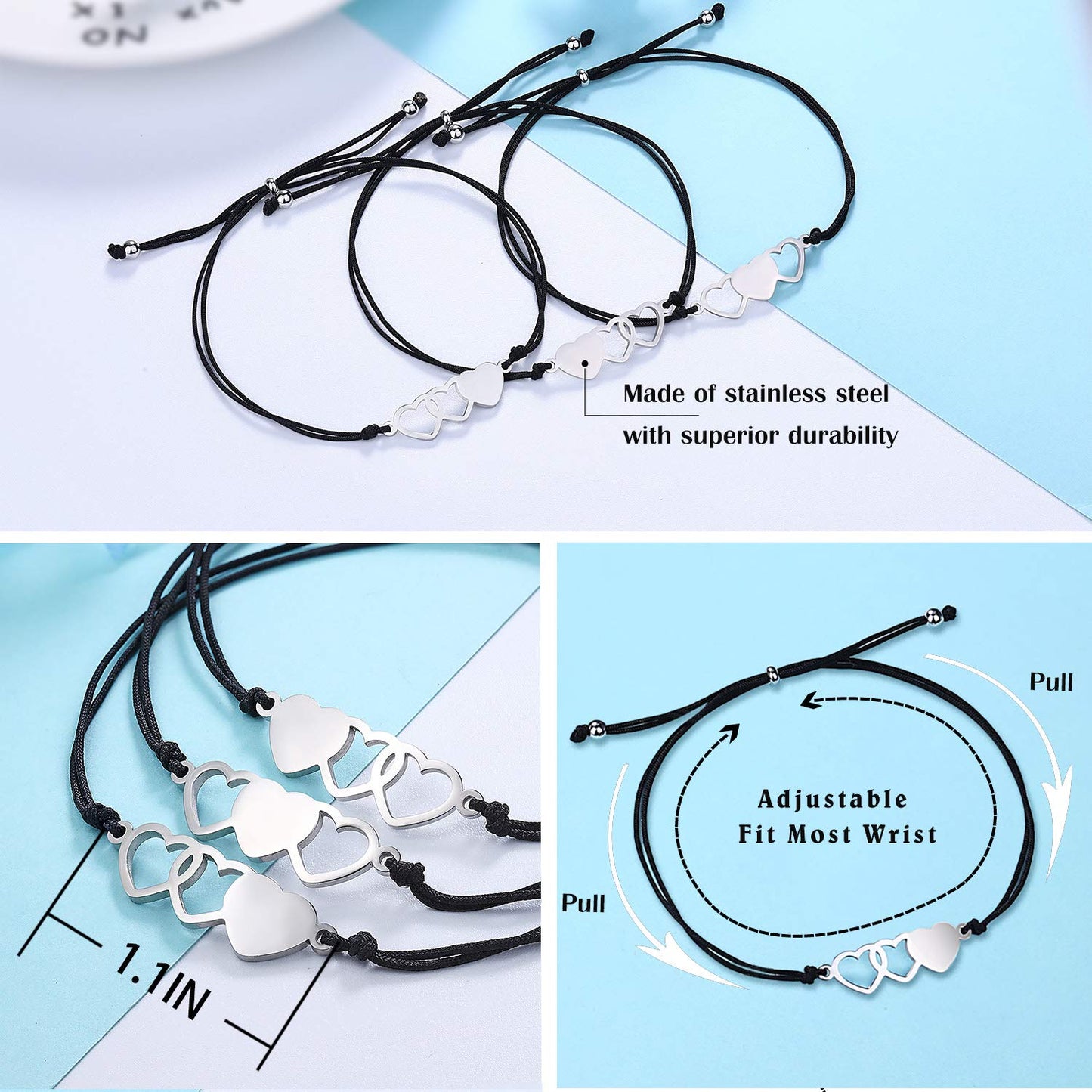 UNGENT THEM 3 Sisters Gifts from Sister Bracelet Galentines Valentines Birthday Christmas Gifts for Sister Women Teen Girls