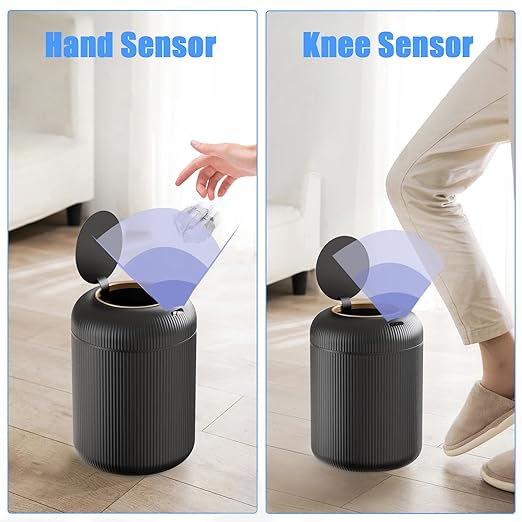 URALFA Motion Sensor Trash Can with Lid, 3 Gallon / 11 L Automatic Bathroom Trash Can, Touchless Trash Bin, Smart Plastic Garbage Can with Removable Legs for Bathroom, Bedroom, Kitchen, Office, Black