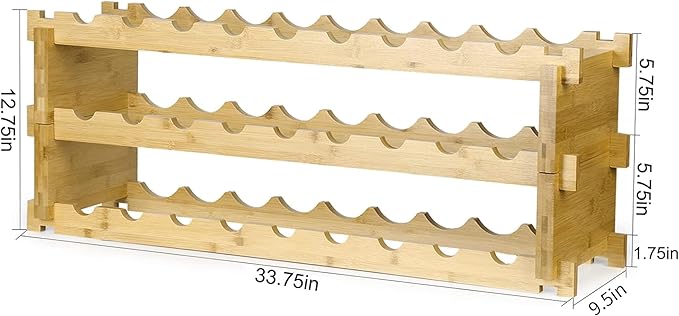 Finnhomy Wine Rack 27-Bottle 3-Tier Natural Bamboo Display Wine Storage Shelves Stackable Wine Bottle Holder