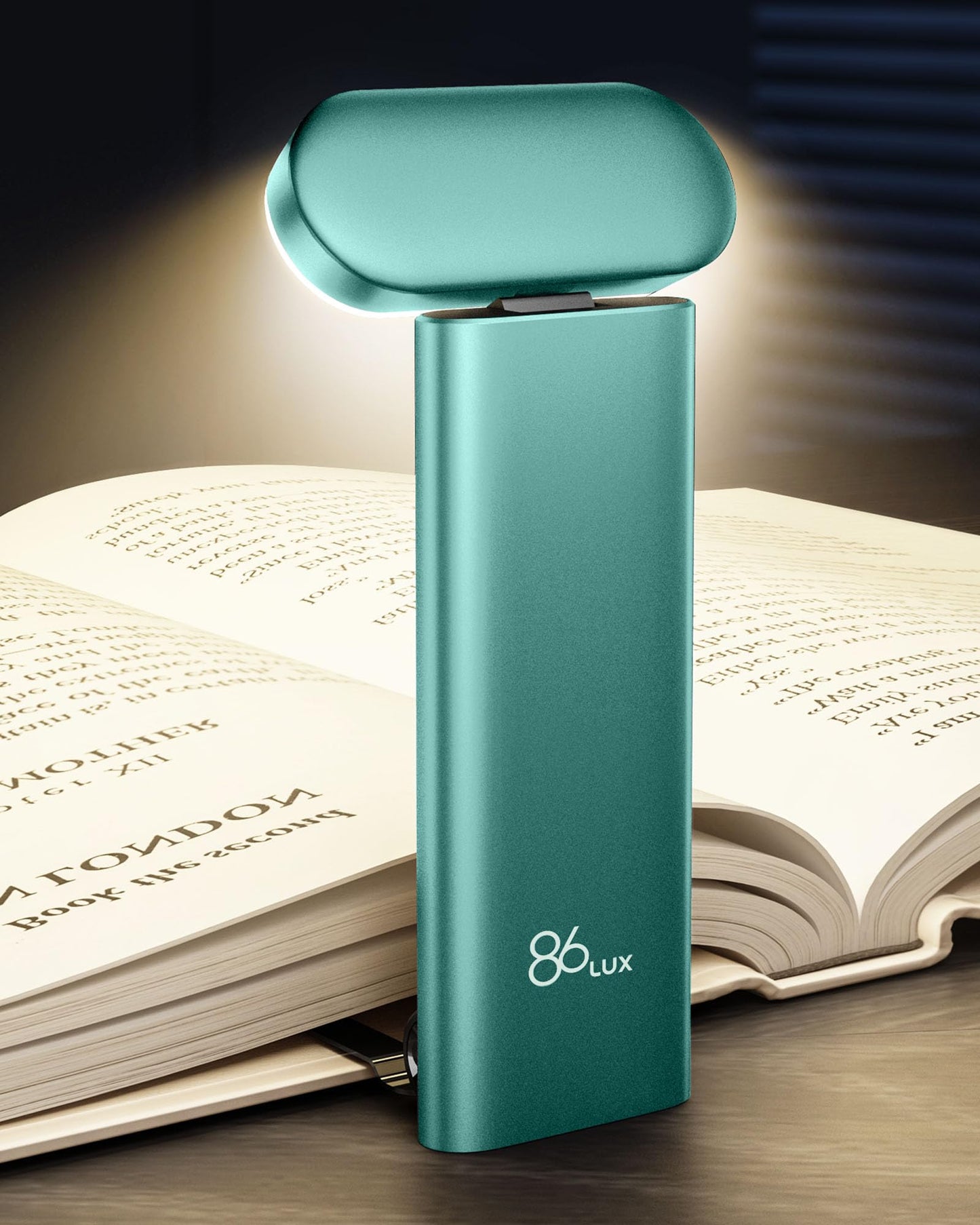 86lux Book Light, USB Rechargeable LED Reading Light, 3 Colors & Dimming, Model OK25, Aqua