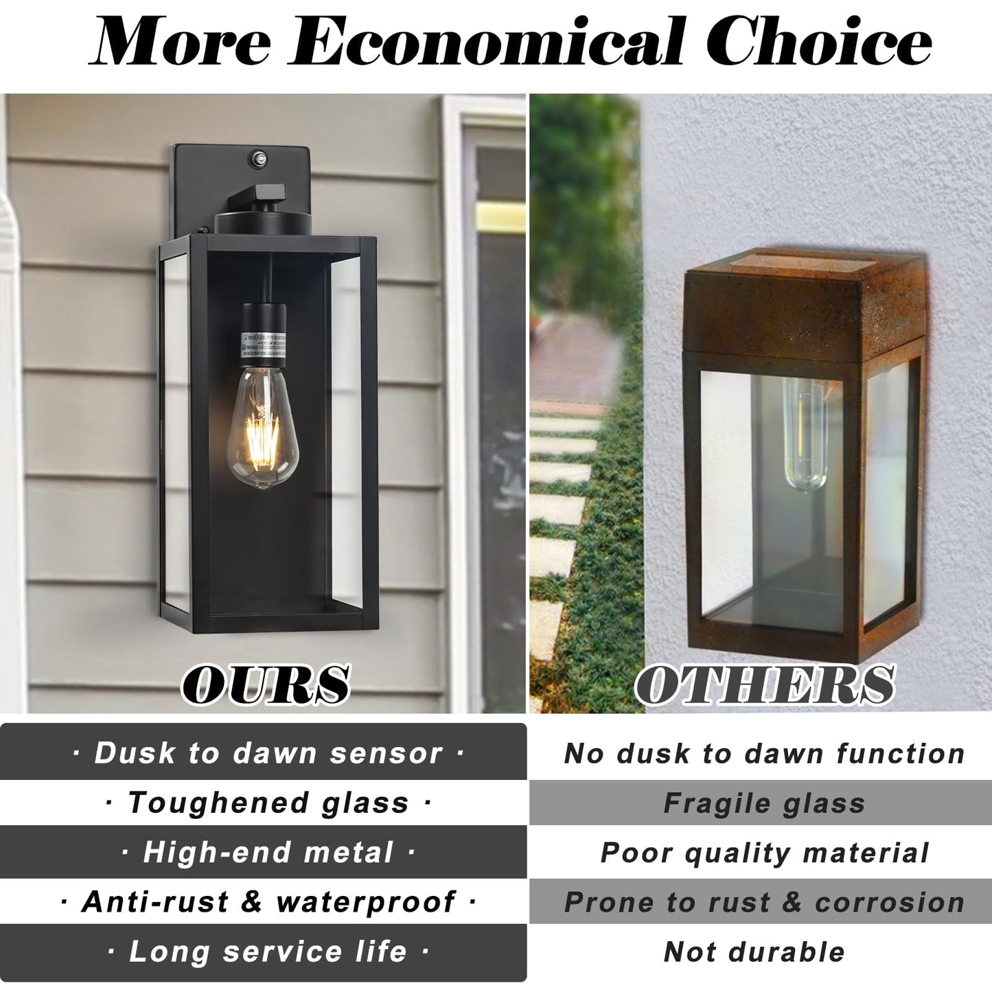 16-Inch Dusk To Dawn Outdoor Wall Light Fixture  Large Black Exterior Wall Lantern Waterproof  Farmhouse Porch Sconce Lighting  Modern Wall-Mounted Outside Lights For House Garage  Patio Lamp  2 Packs