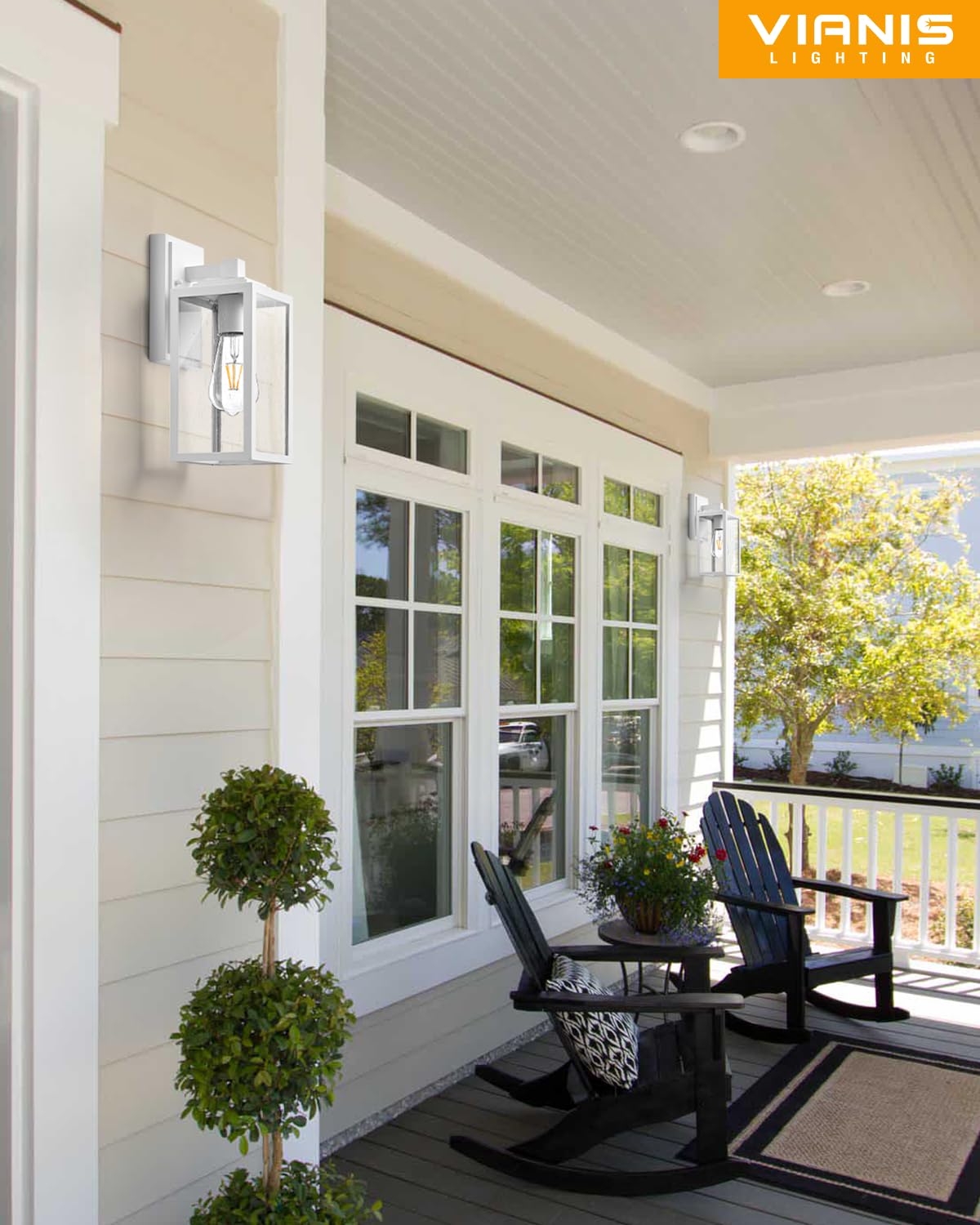 Vianis Outdoor Wall Light Fixture, 2-Pack Aluminum Lanterns, Anti-Rust, White, Model V81272W