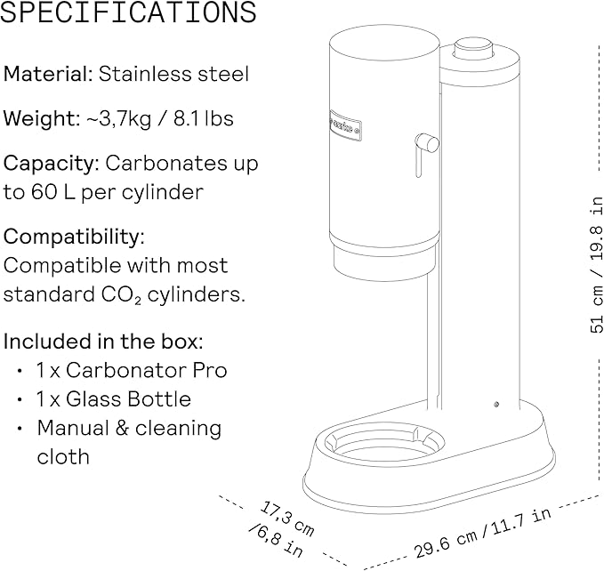 Aarke Carbonator Pro, Sparkling & Carbonation Water Machine, Stainless Steel with Glass Reusable Bottle Volume 800 mL/27 fl oz (Sand)