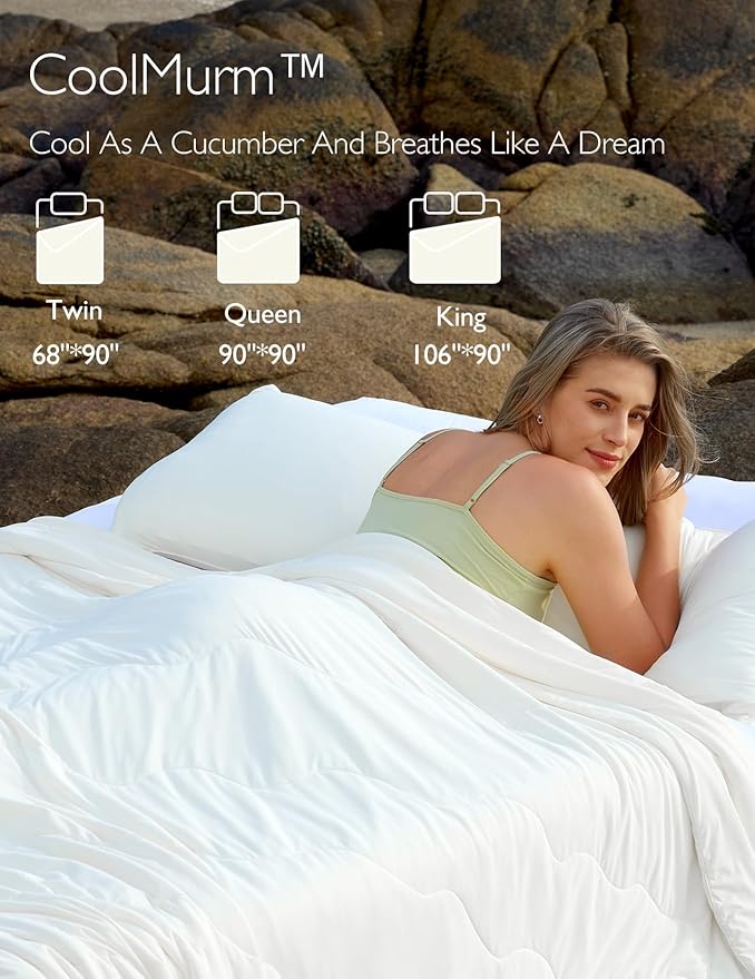 Momcozy Life CoolMurm Cooling Comforter for Hot Sleepers, Twin/Twin XL 68" x90” Pregnancy Cooling Blanket, All-Season Lightweight Soft Breathable Cooling Quilt Duvet, Stay Cool All Night, Ivory White