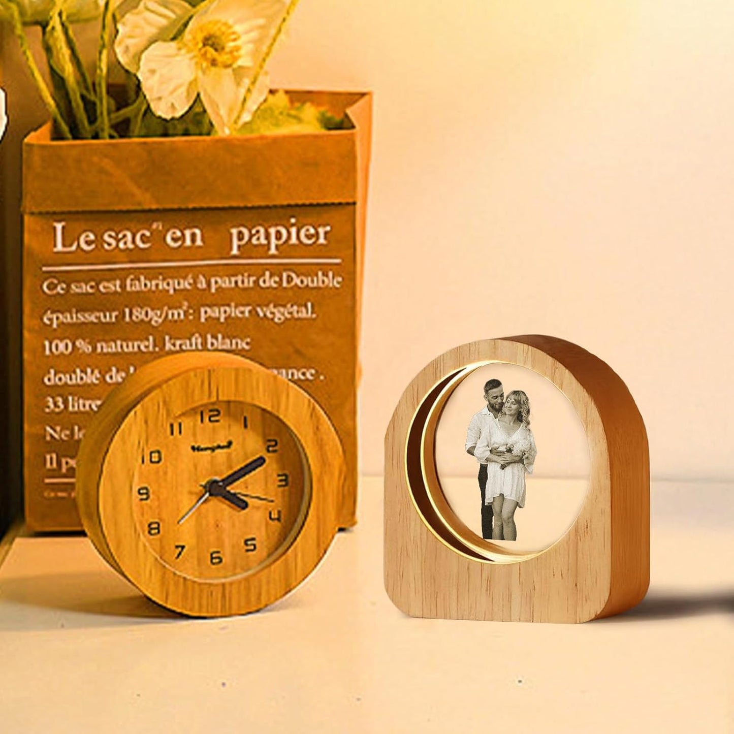Custom 3D Crystal Photo Night Light – Personalized Glass Photo Ball with Customized 3D Picture Engraving, LED Light Wood Base, Unique Custom Gifts for Family, Pets, Birthday, Valentine's Day (Style 2)