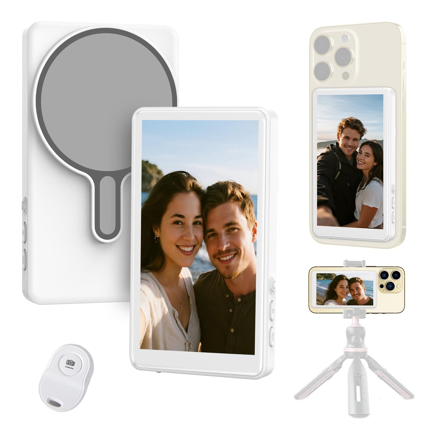 Selfie Monitor Screen For Iphone/Android,Magnetic Phone Vlog Selfie Screen With 1800Mah Battery&Bluetooth Remote,Wireless Back C
