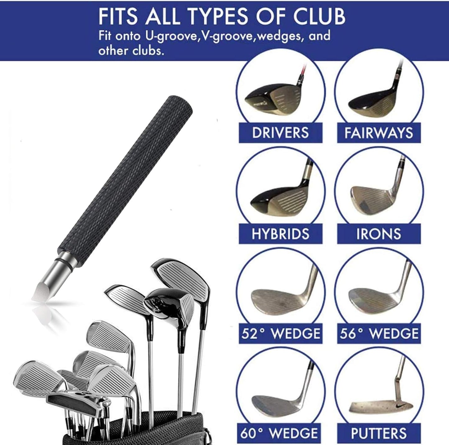 Bulex Golf Club Groove Sharpener, Re-Grooving Tool and Cleaner for Wedges & Irons - Generate Optimal Backspin - Suitable for U & V-Grooves