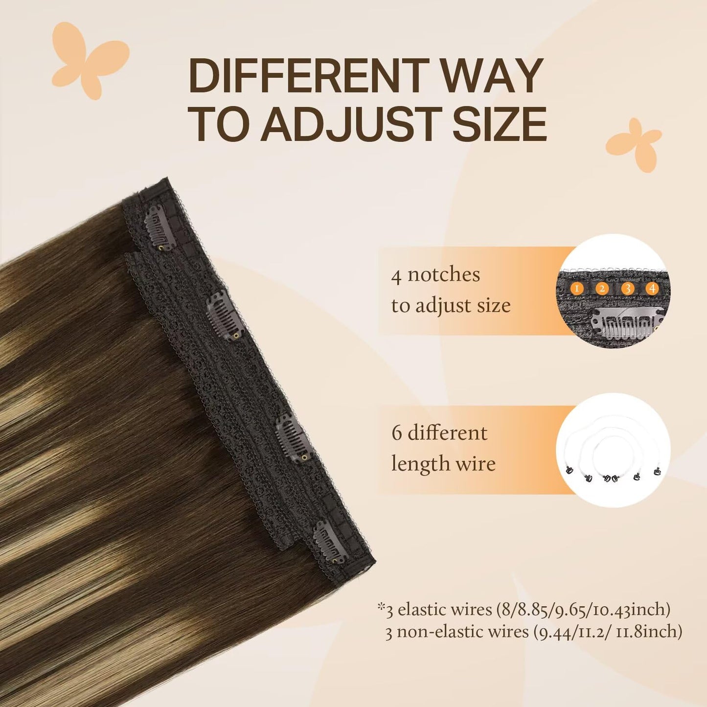 DOORES Wire Hair Extensions, Balayage Chocolate Brown to Honey Blonde 22 Inch 120g Fish Line Weft Extensions and 2pcs 30g Clip i