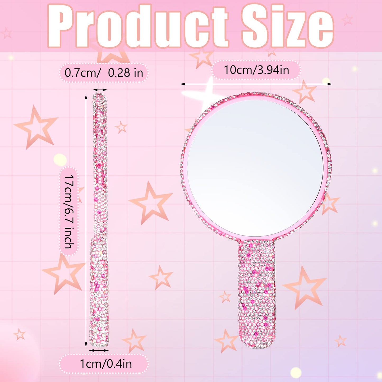 Bucherry 2 Pcs Rhinestone Hand Mirror Wedding Bling Hand Held Makeup Mirrors Adorable Dazzling Cosmetic Portable Decorative Pers