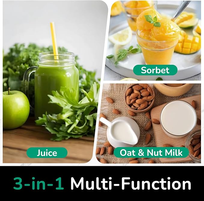 Canoly C16 Cold Press Juicer, with a 6" Wide Chute & Self-Precut, 3-in-1 Strainers (Juice & Sorbet & Nut Milk), BPA-Free Construction, Powered by a AC Brushless Motor (Space Gray)