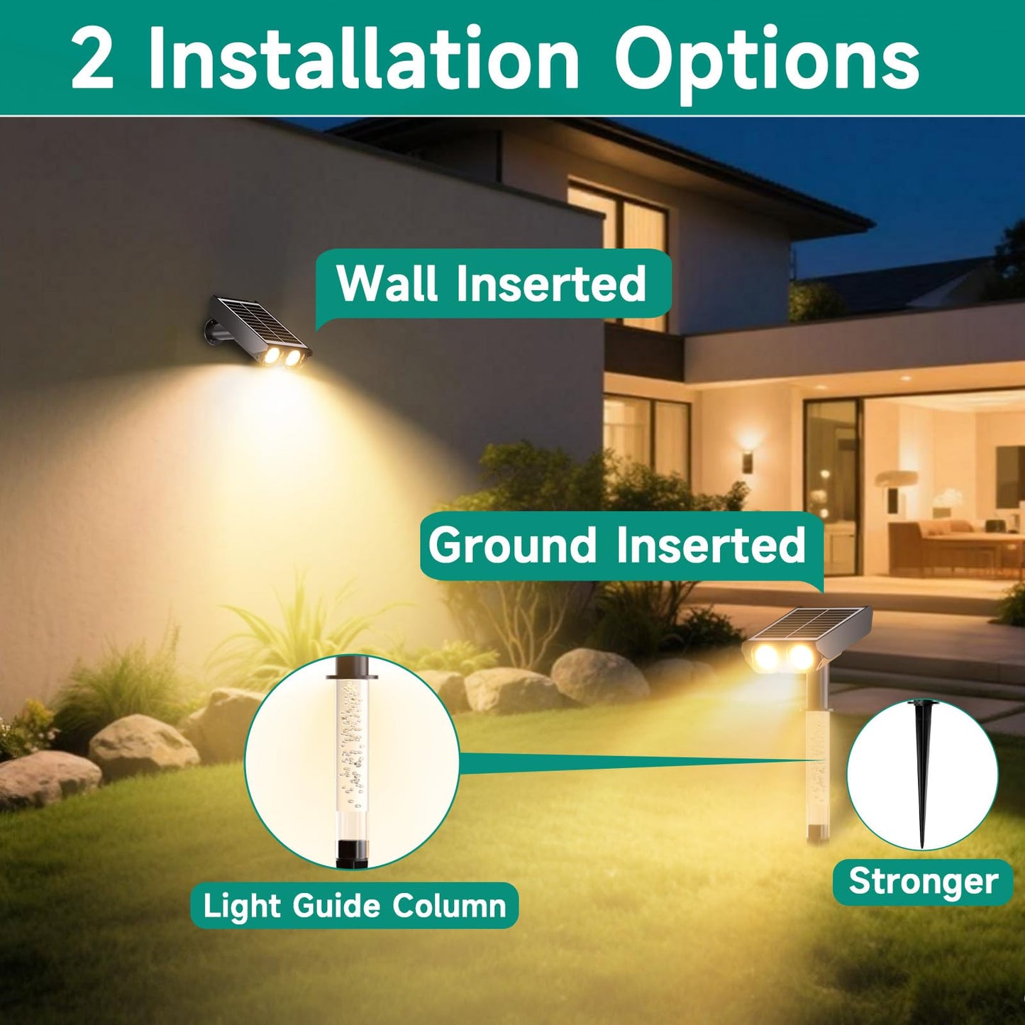 Solar Lights Outdoor Waterproof: 2 In 1 Solar Spot Lights With 2 Lighting Modes & Pc Light Guide Column For Tree Garden Yard Pathway | Warm Yellow 3000K Landscape Lights | Ip65 Waterproof | 4 Pack
