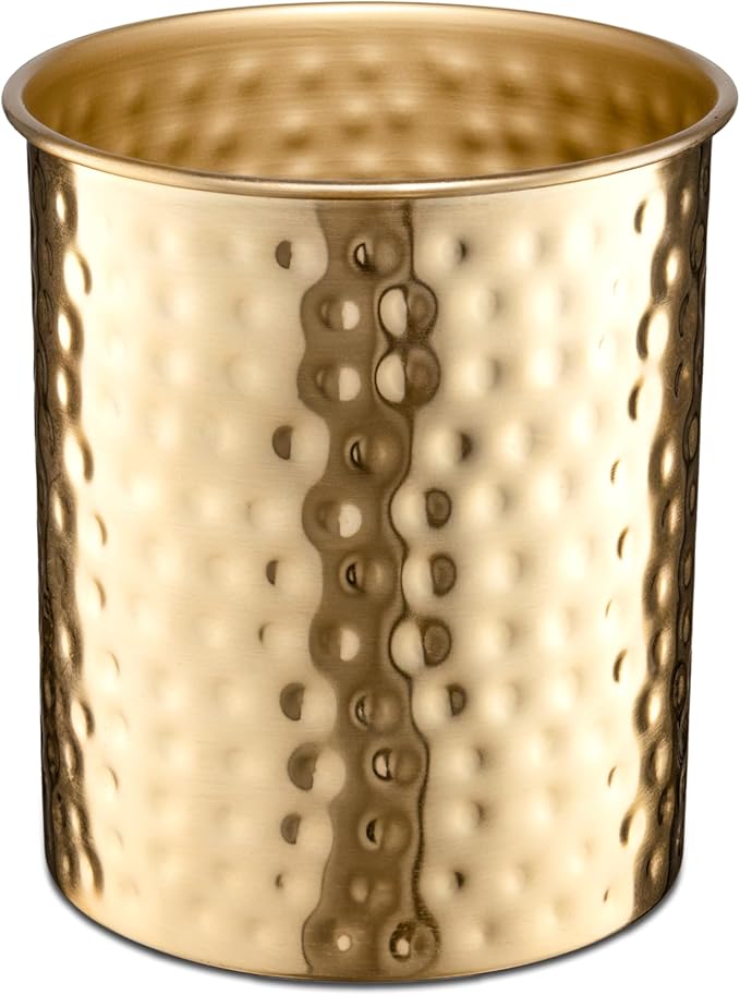 Monarch Abode Kitchen Utensil Holder – Hand Hammered Metal Brushed Gold Utensil Holder, Decorative Utensil Crock for Kitchen Counter, Cooking Tool and Spatula Holder for Countertop, Caddy Organizer