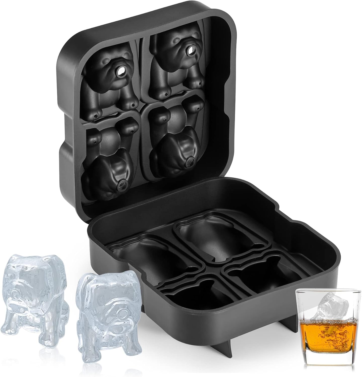 Nax Caki Bulldog gifts 3D Bulldog Ice Cube Mold Fun Shapes, 2.4" Large Craft Ice Mold, Big Dog Ice Cube Trays for Whiskey Cocktails Bourbon