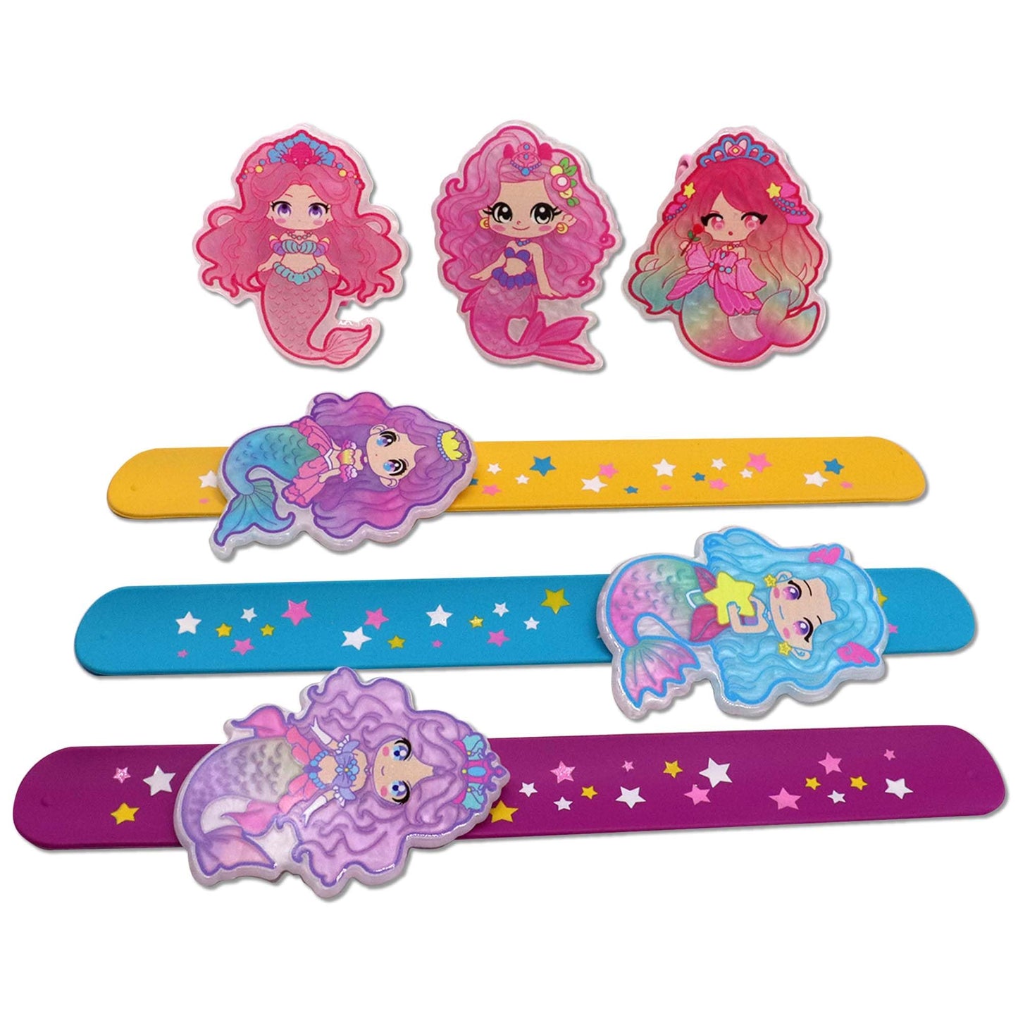 LOCHSOEL Mermaid Slap Bracelets for Party(6Pack) - Silicone Wristbands Adjustable Party Favors, Classroom Prizes, Carnival Games