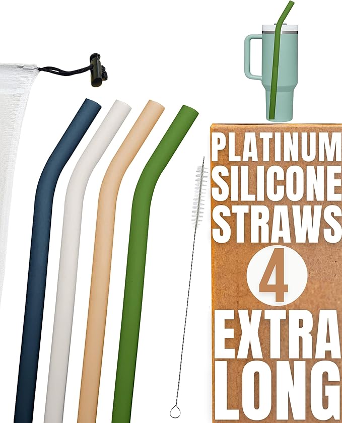 purifyou Essentials Bundle: Reusable produce bags (Set of 9) and extra-long silicone straws with case (Set of 4) – perfect for groceries, beach trips, and drinks.