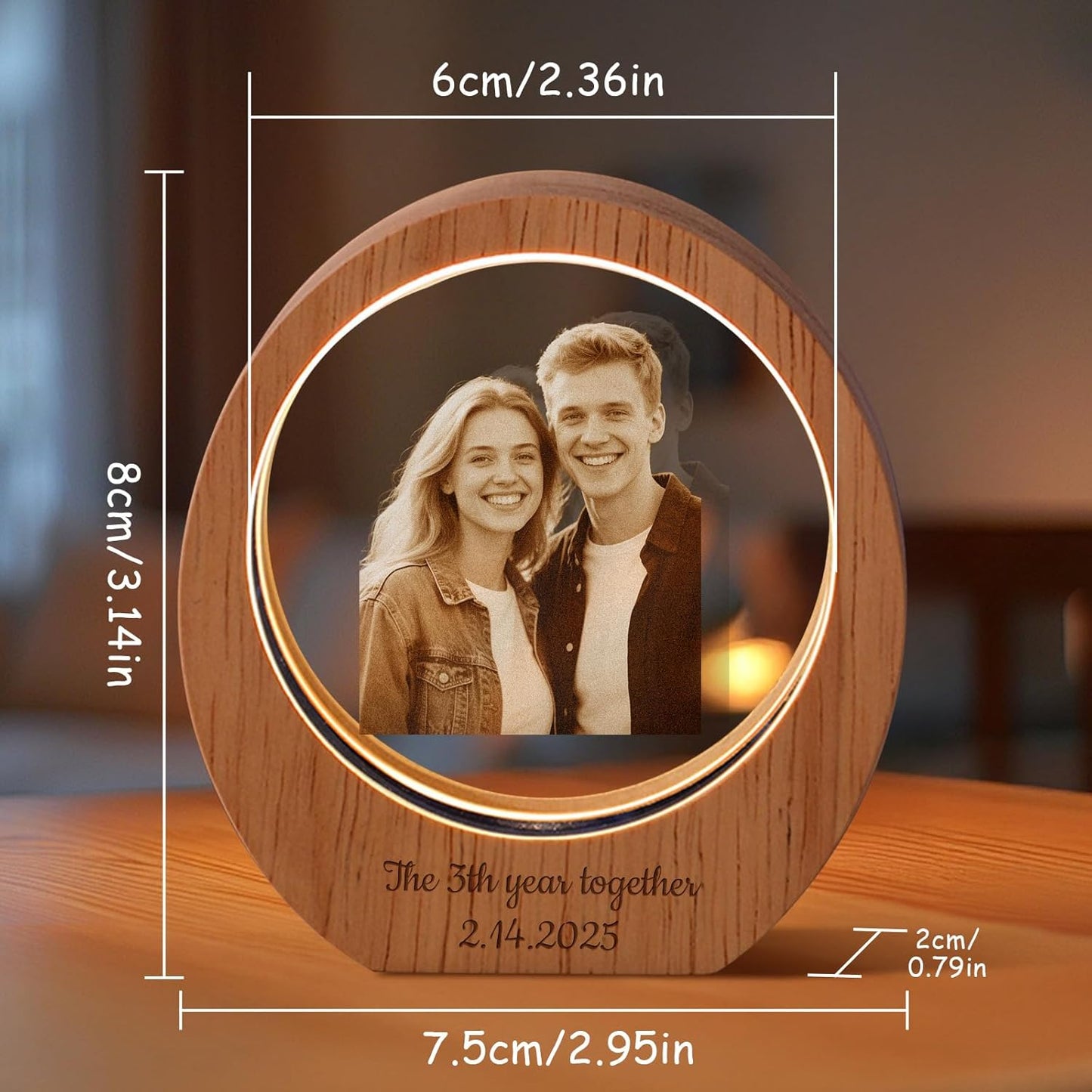 Custom 3D Crystal Photo Night Light – Personalized Glass Photo Ball with Customized 3D Picture Engraving, LED Light Wood Base, Unique Custom Gifts for Family, Pets, Birthday，Valentine's Day (Style 6)