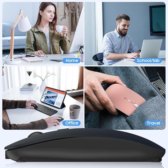SUNGI Bluetooth Mouse,Wireless Slim Silent Mouse Jiggler Rechargable Mouse for iPad/MacBook/Tablet/PC/iPhone/Cellphone,Gray
