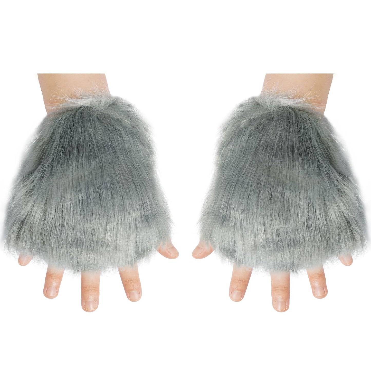 Jmkcoz Wolf Paw Gloves Faux Fur Plush Fingerless Fox Cat Gloves Animal Cosplay Halloween Fancy Party Costume Accessories