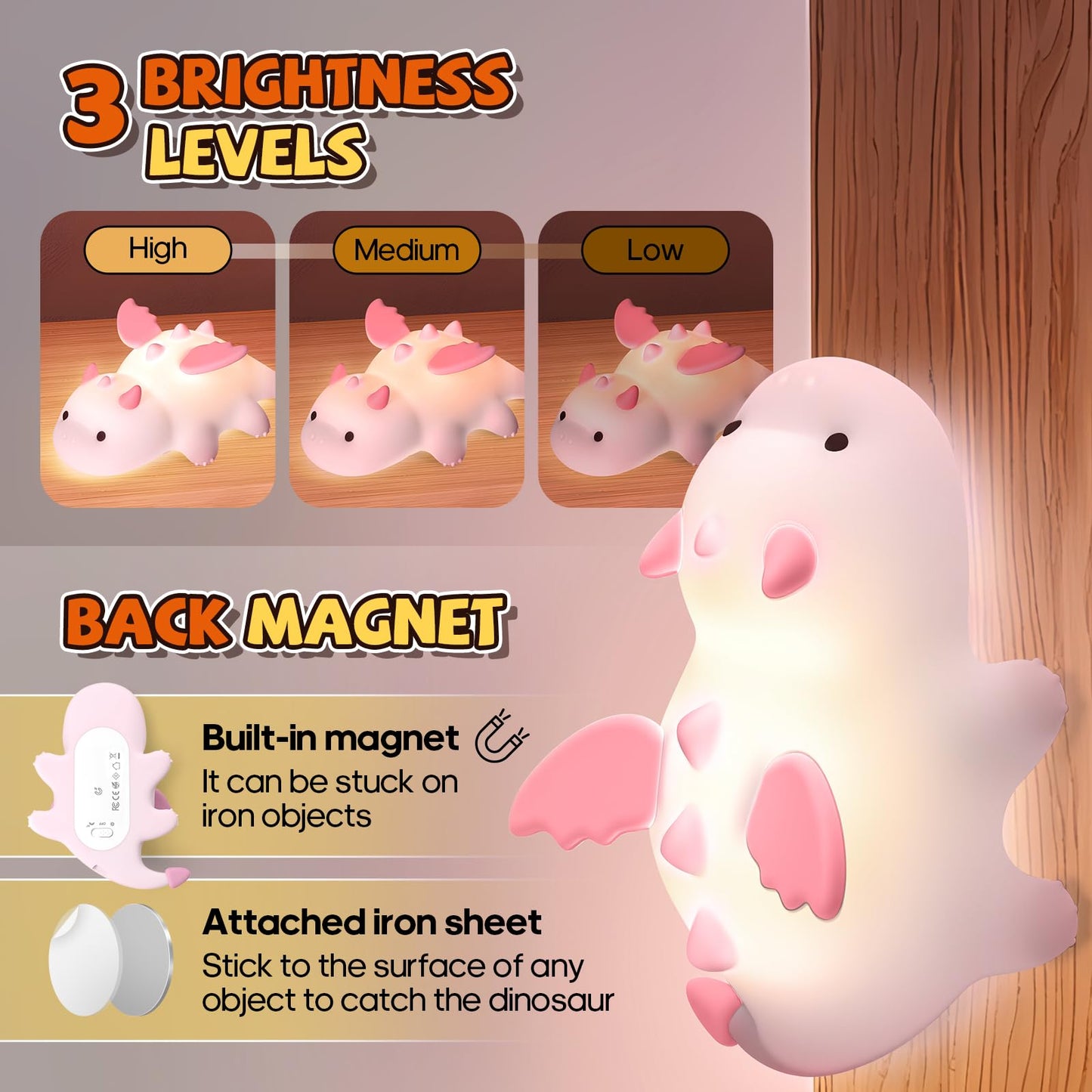 Gusweet Cute Dragon Night Light 7 Colors Changing And Dimmable Nursery Nightlight For Kids Rechargeable Silicone Bedside Lamp With Timer Gift For Boys And Girls