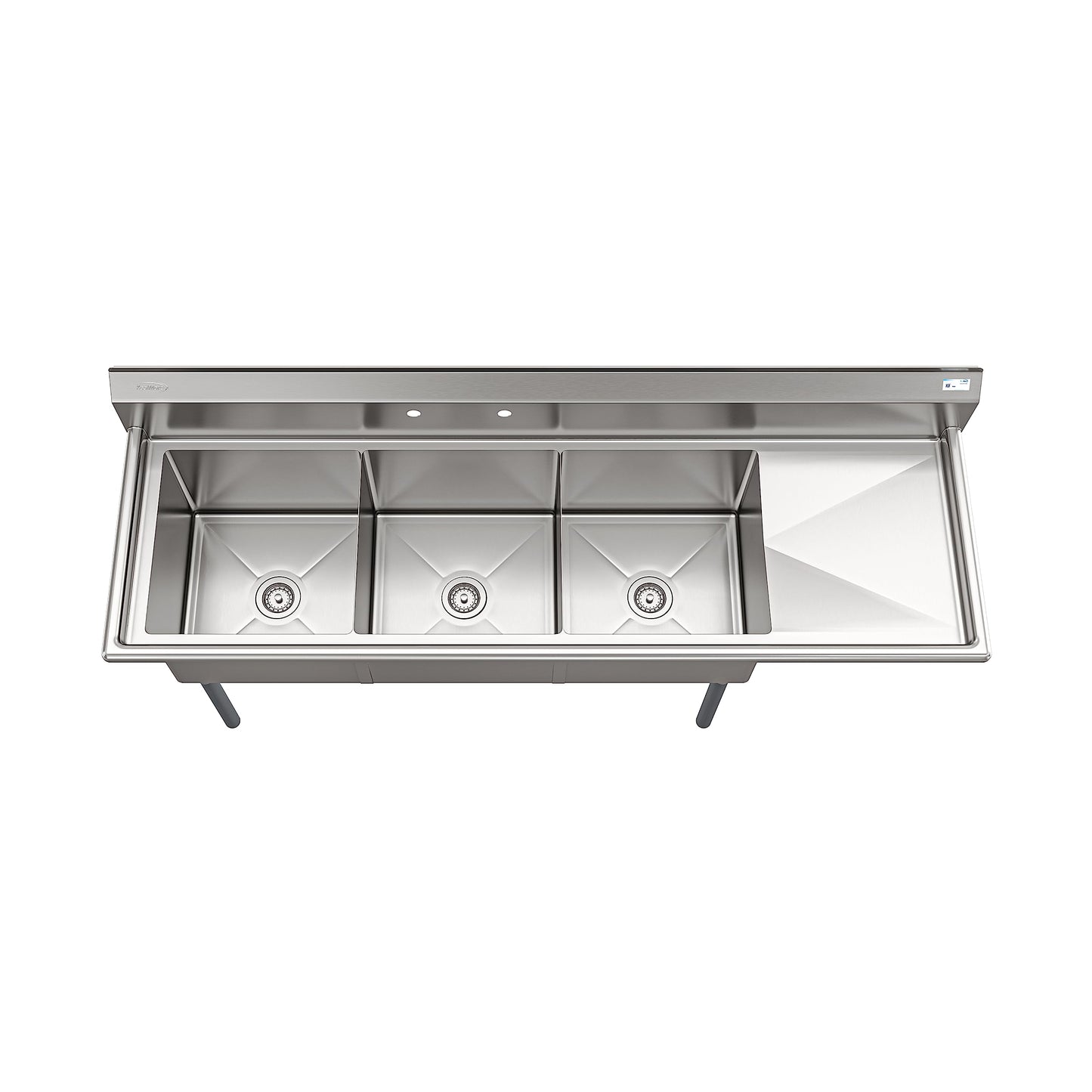 KoolMore 75 in. Three Compartment 18-Gauge Stainless-Steel NSF Commercial Kitchen Sink, Bowl Size 18x18x14, with Three Basins and Pre-Drilled Faucet Holes with a Right Drainboard (KM-SC181814-18R3)