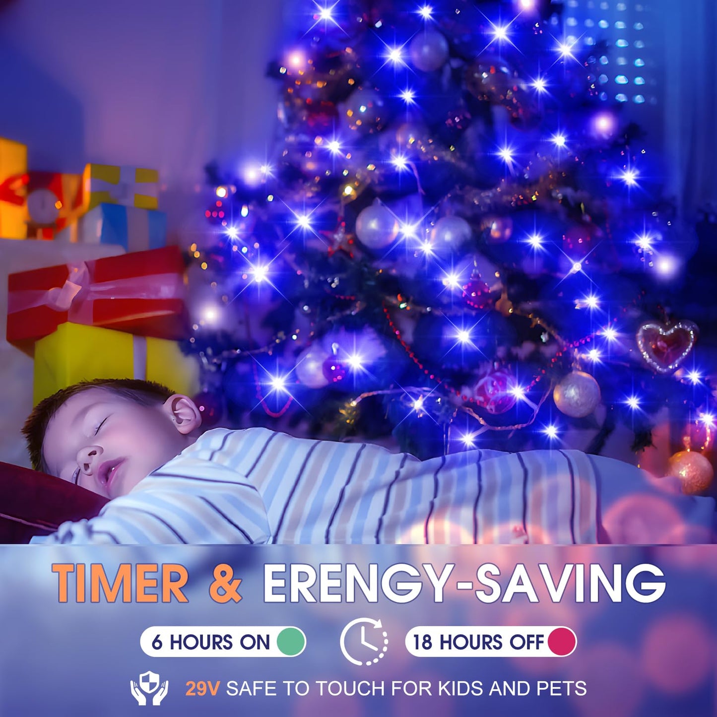 KNONEW Christmas String Lights, 600FT 1500 LED, Waterproof, 8 Modes, Dimmable, Blue, Model KN-1000-LIG168-01
