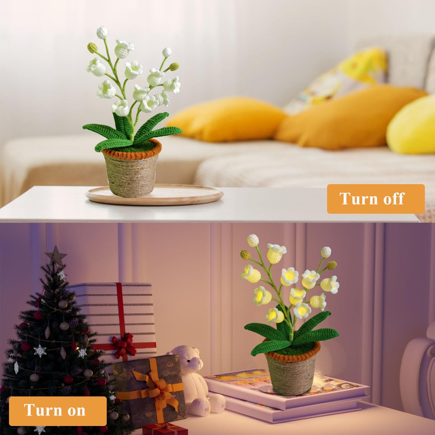 Lily Of The Valley Lamp - Handmade Crochet Flower Bedside Table Lamps With 14 Night Light Cute Gifts For Women Birthday Christmas Valentine MotherS Day Desk Home Office Bedroom Decor