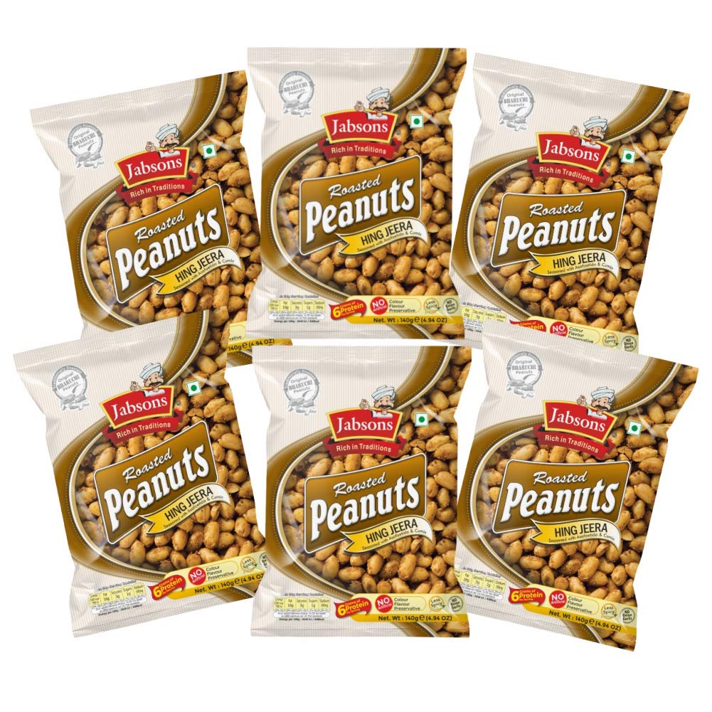 Jabsons Roasted Peanuts Hing Jeera 140G (Pack Of 6)