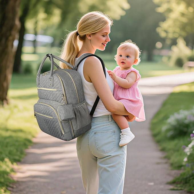 Diaper Bag Backpack,Baby Essentials Diapers Bag with Pacifier Case,Multipurpose Stylish Large Capacity Travel Backpack for Baby Girl/Boy(L-Grey)