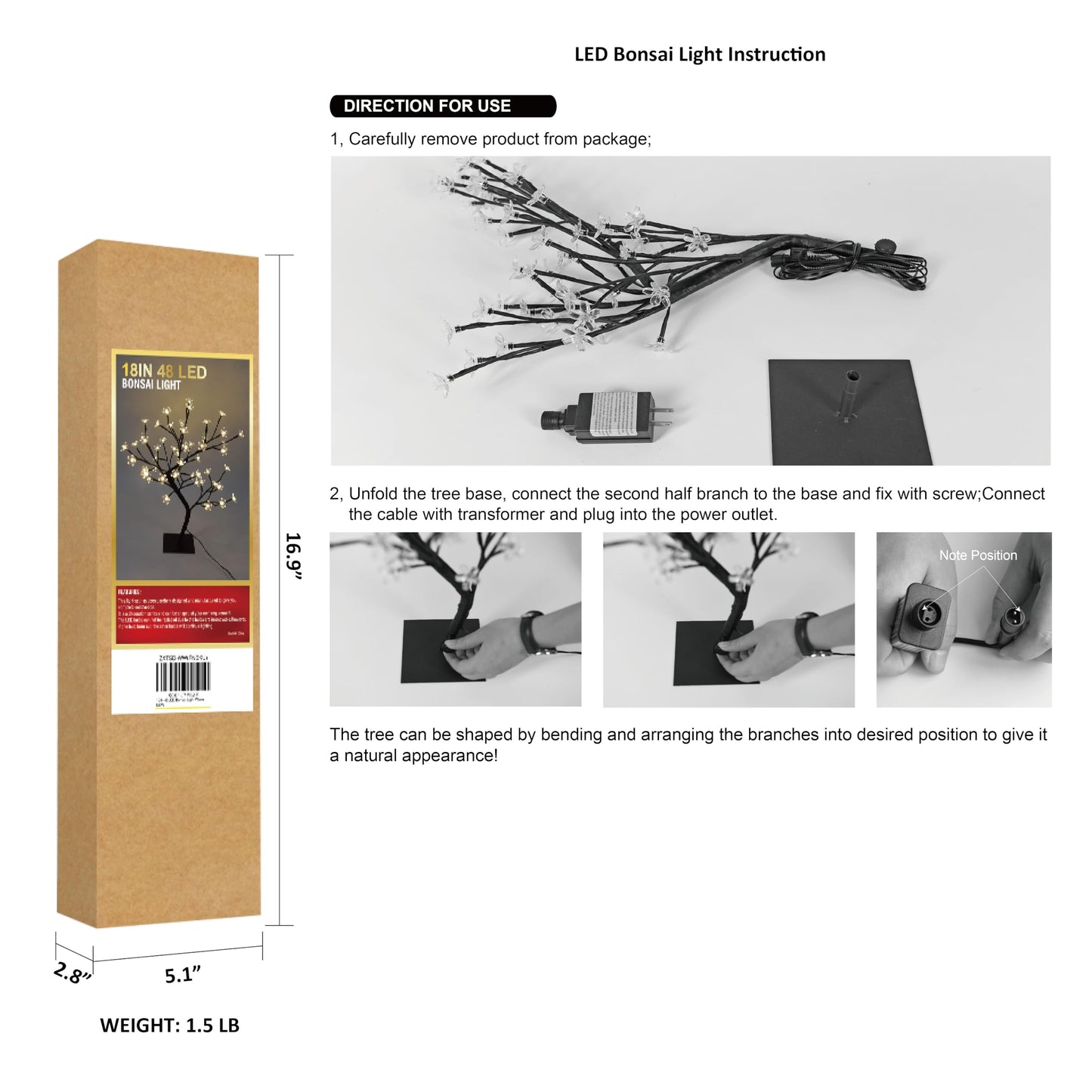 Lightshare 18 Cherry Blossom Bonsai Tree With 48 Led Warm White Lights, Metal Base, Model Zxtsd-Ww, Ideal Night Light & Home Gift