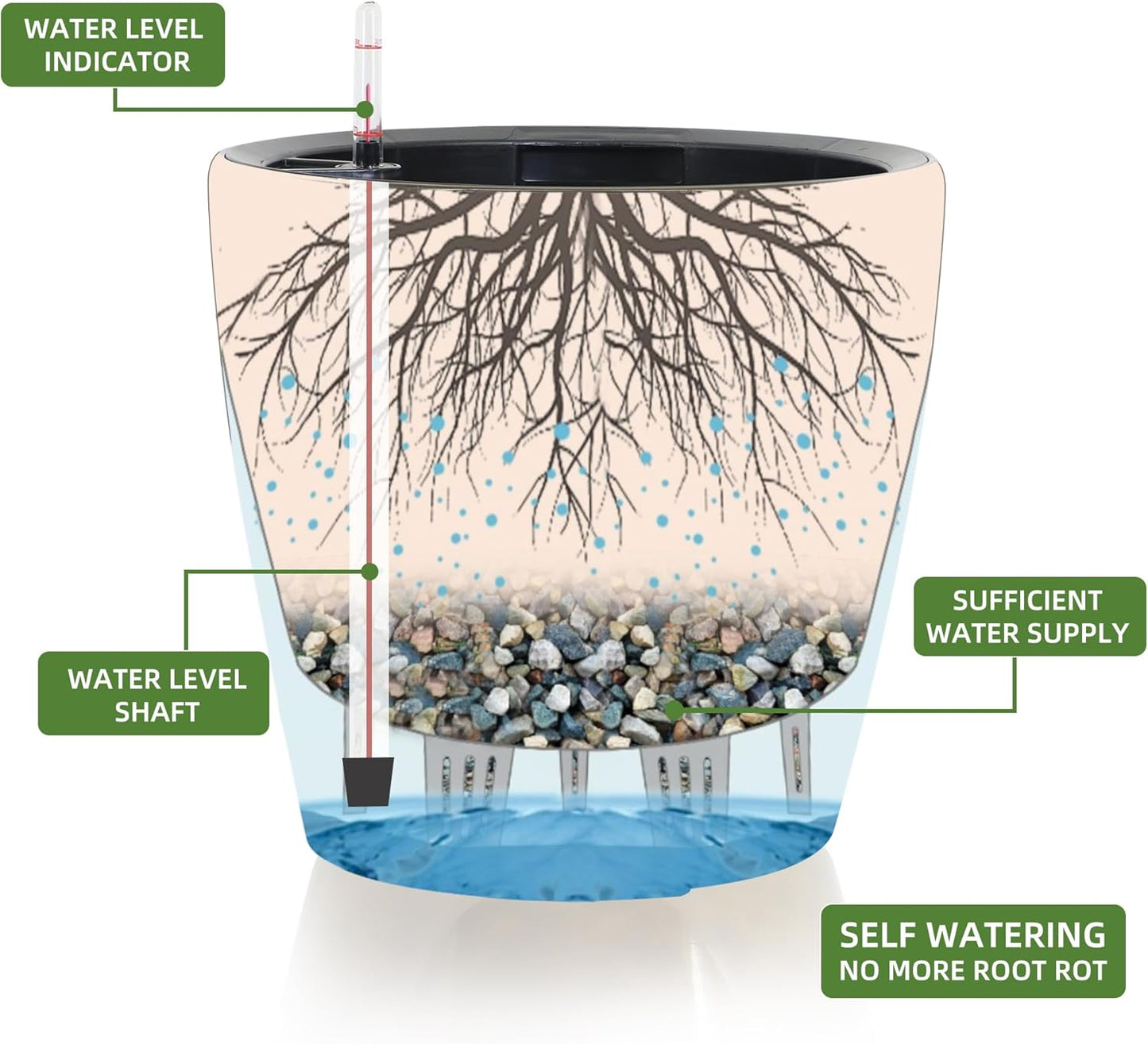Dexceder 9x8 Inches Self Watering Planter Indoor Outdoor, Inner Pot Design, Thickened Table Flower Plant Pot with Water Level Indicator (Grey Gold Crackle)