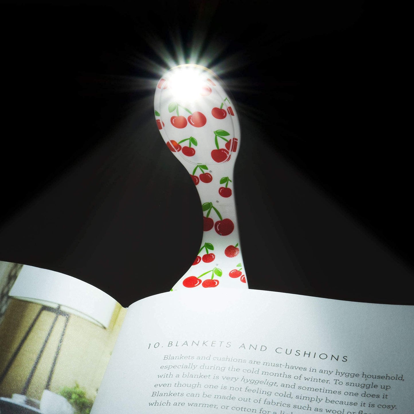 Gifts for Readers & Writers Flexilight Bookmark Light | LED Clip-On Reading Lamp | Battery Operated | Cherries