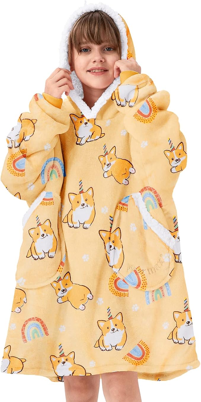 American Trends Wearable Blanket Hoodie, Oversized Sherpa Warm Hoodie Blanket Thick Sweatshirt, Gift for Women Men Girls