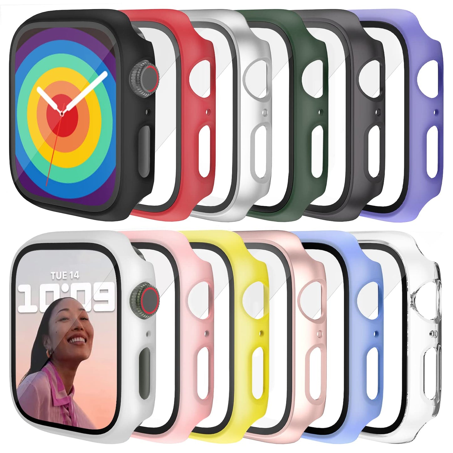 12 Pcs Jomitvp Hard Pc Case Compatible For Apple Watch Series 3/2/1 42Mm With Tempered Glass Screen Protector, All Around Protec