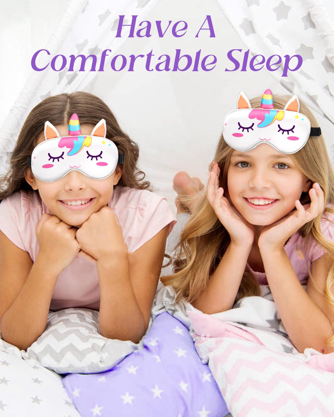 Miss Adola Sleep Mask for Kids - Valentines Gift for Kids Cute Silk Eye Cover for Sleeping Soft Kawaii Eyeshade Animal Eye Blindfold with Adjustable Strap for Girls Teens, Unicorn