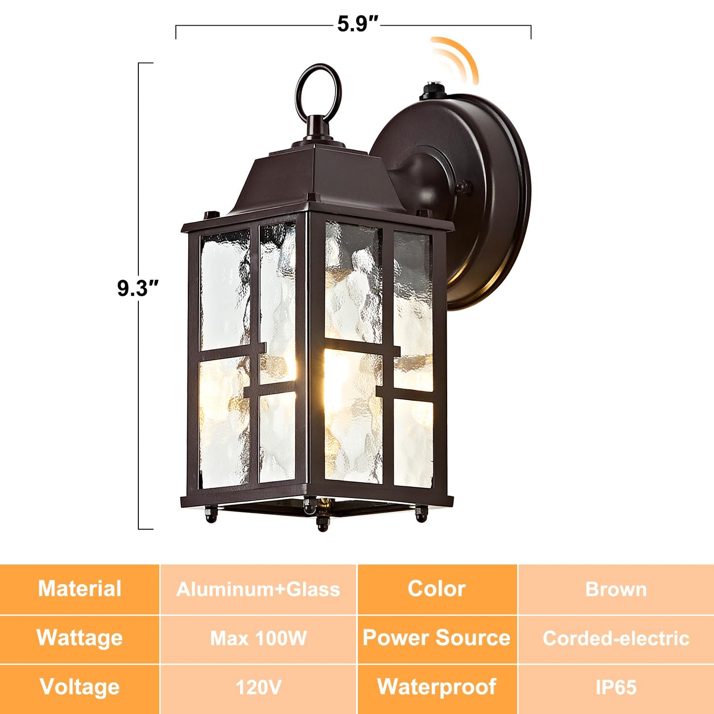 Okeli 2-Pack Dusk To Dawn Outdoor Wall Lights  Weatherproof Exterior Lighting Fixture Wall Mount  Aluminum Ripple Glass Porch Light  Anti-Rust Outside Wall Sconce For House  Garage(Brown)