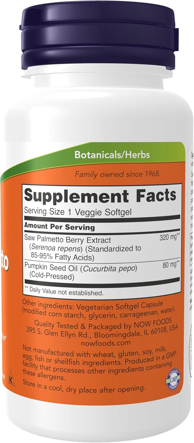 NOW Foods Supplements, Saw Palmetto Extract 320 mg with Pumpkin Seed Oil, Men's Health*, 90 Veg Softgels