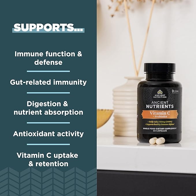 Ancient Nutrition Vitamin D Capsules, 60 Count + Vitamin C Capsules, 60 Count