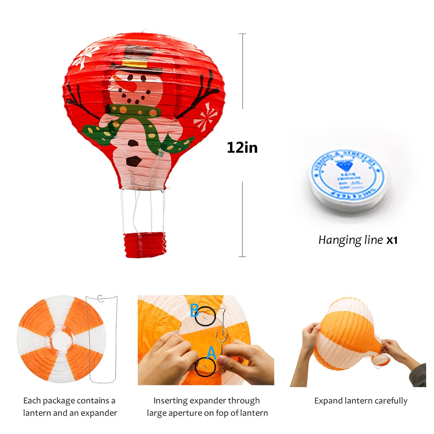 Adlkgg Hot Air Balloon Paper Lanterns Set, 12 Christmas Decor, Pack Of 5, Perfect For Parties, Weddings, And Birthdays