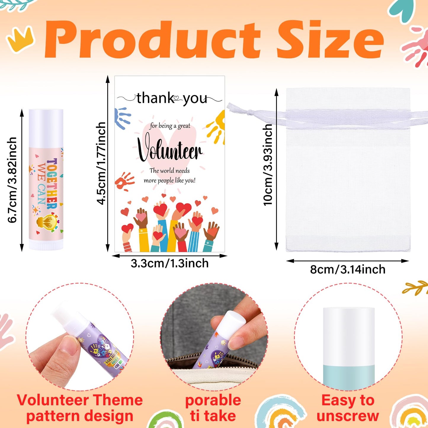 Heigble 36 Sets Volunteer Thank You Gift Lip Balm Thank You Tag Organza Bag Volunteer Appreciation Gifts for Birthday Christmas