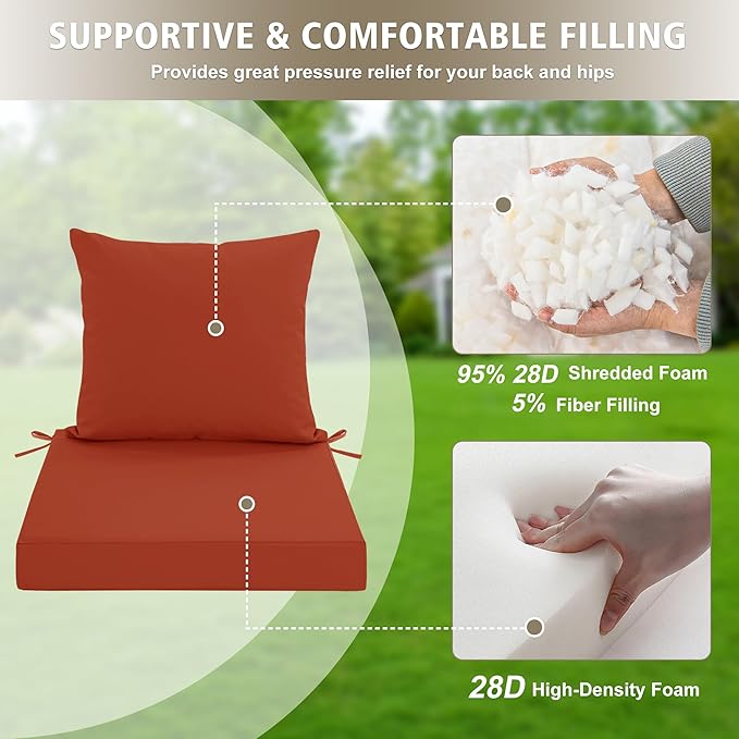 24x24 Inch Outdoor Cushions for Patio Furniture, Waterproof Outdoor Chair Cushions w/Fade-Resistant, Removable & Machine-Washable Covers, Deep Seat Sofa/Couch Pad Replacement – Set of 1/2/4, Rust