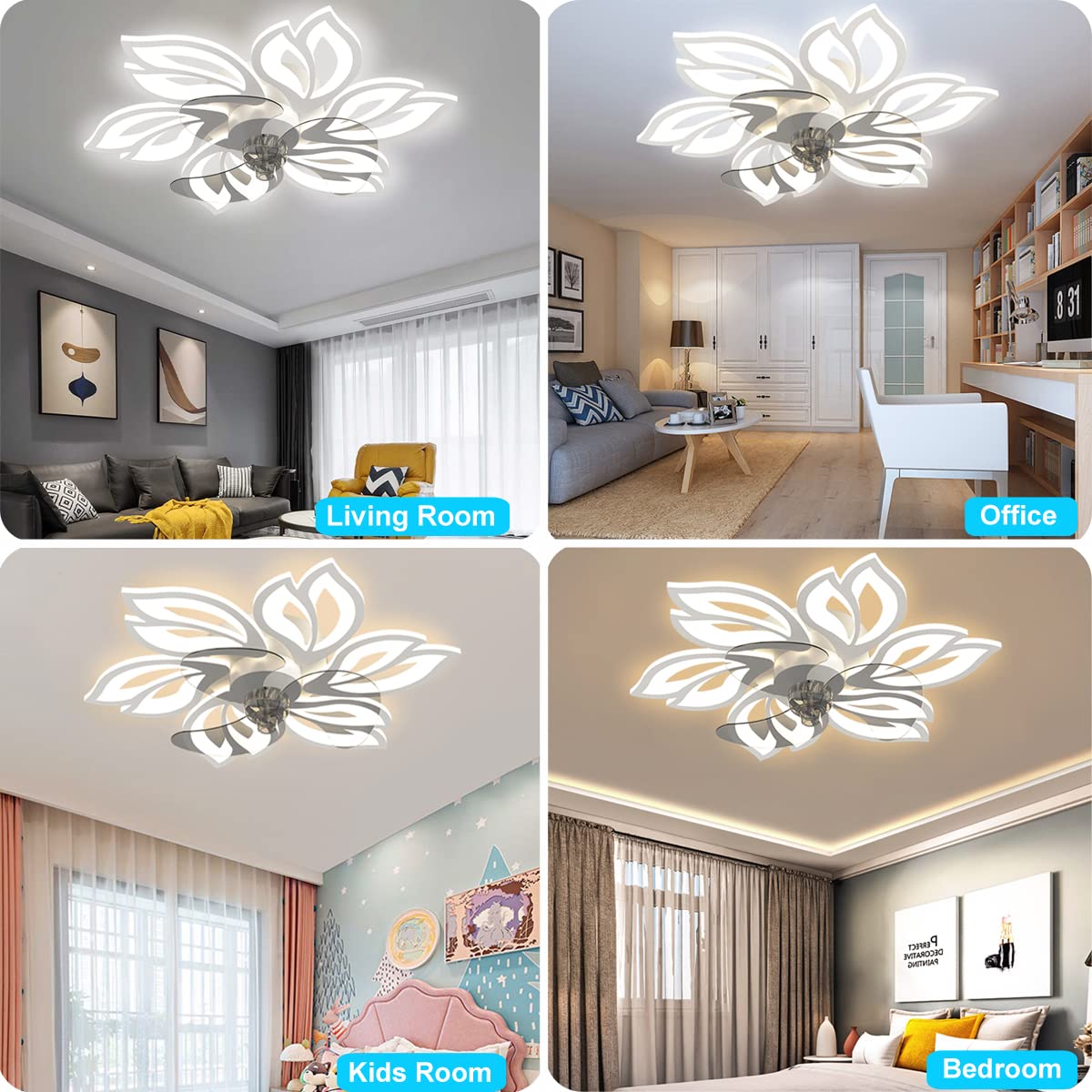 BESKETIE 25.6" Bladeless Ceiling Fan with Lights Remote Control, Modern Low Profile Ceiling Fans with Lights Flush Mount, Dimmable 3 Color 6 Speeds LED Fan Lamp Indoor for Bedroom, Living Room -White