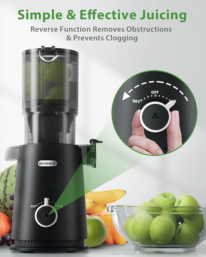 Juicer Machines - Wide Mouth Feed Chute with Self Feeding Hands-Free Design - Cold Press Juicer for Vegetables and Fruits - Juice Extractor Machine High Juice Yield - Easy to Clean & Assemble