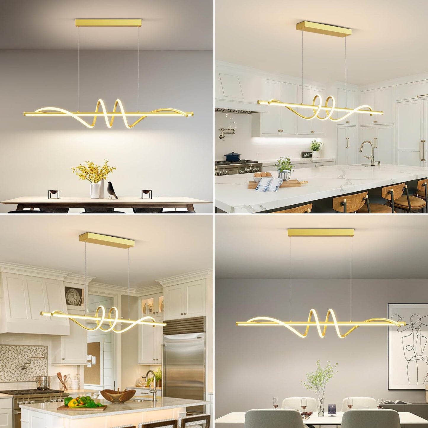 LannlKer Modern LED Pendant Light, 39in Gold Chandelier, Dimmable with Remote, Adjustable Color Temperature, Aluminum Fixture