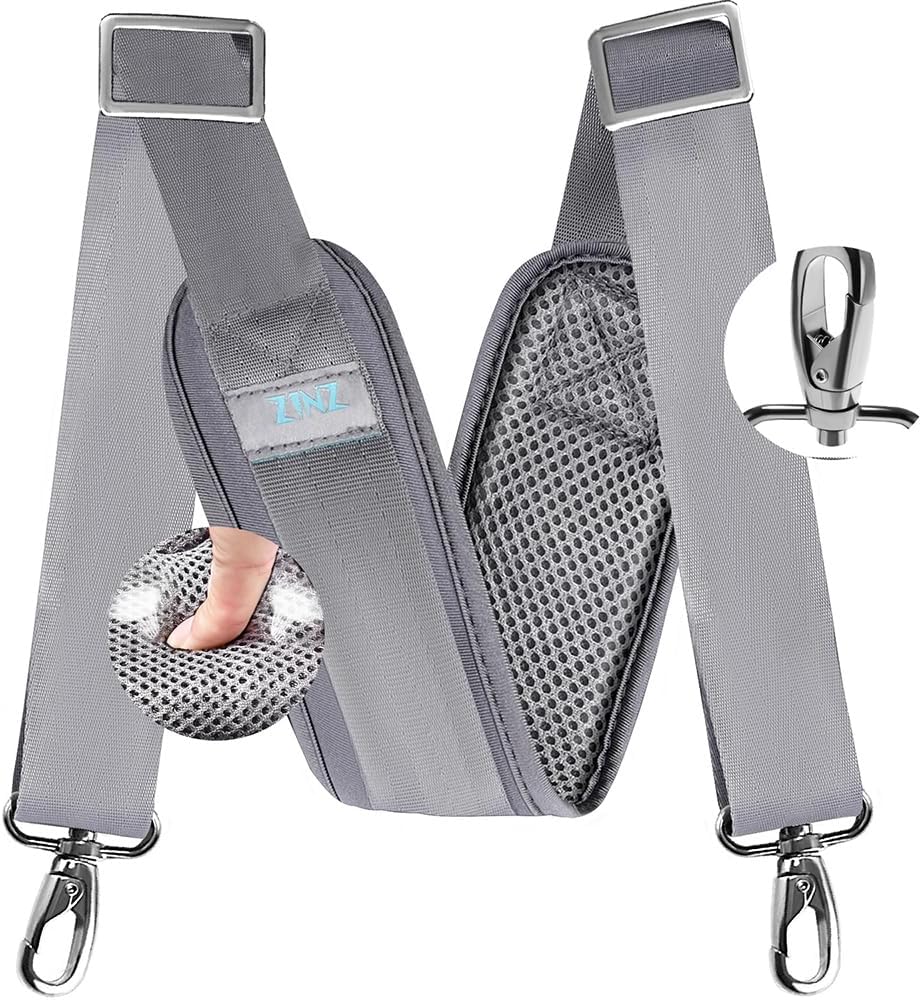 ZINZ 77 Inch Shoulder Strap Univesal Bag Strap with Fixed Pad Ultra Thick Plus Long & Breathable Cushion, Replacement Strap for Bags,Gray