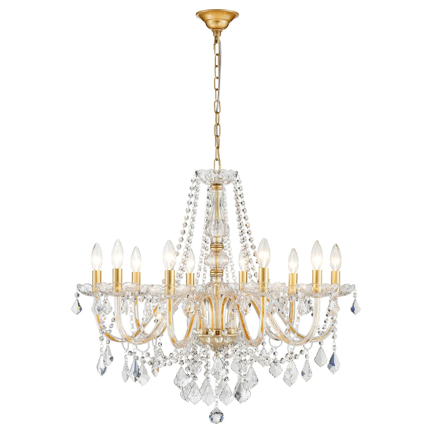 ANJIADENGSHI Large Crystal Chandelier, 10-Lights, Gold, 30.3in High x 26.8in Wide, Modern Design for Dining Room, Living Room,